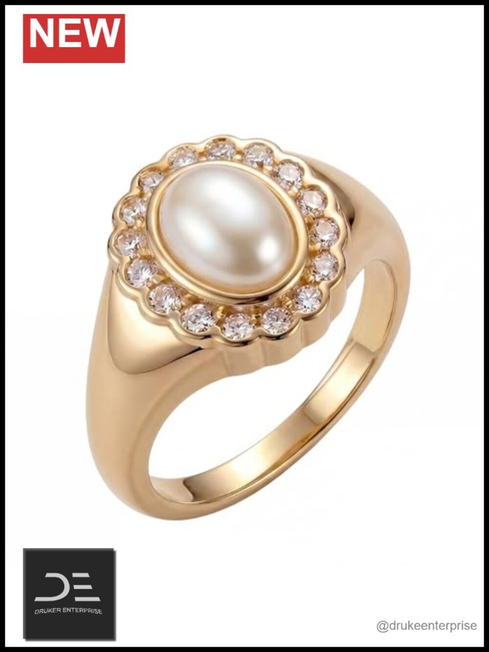 Pearl Birthstone Halo Ring 18kt Gold-Plated or Rhodium-Plated Brass